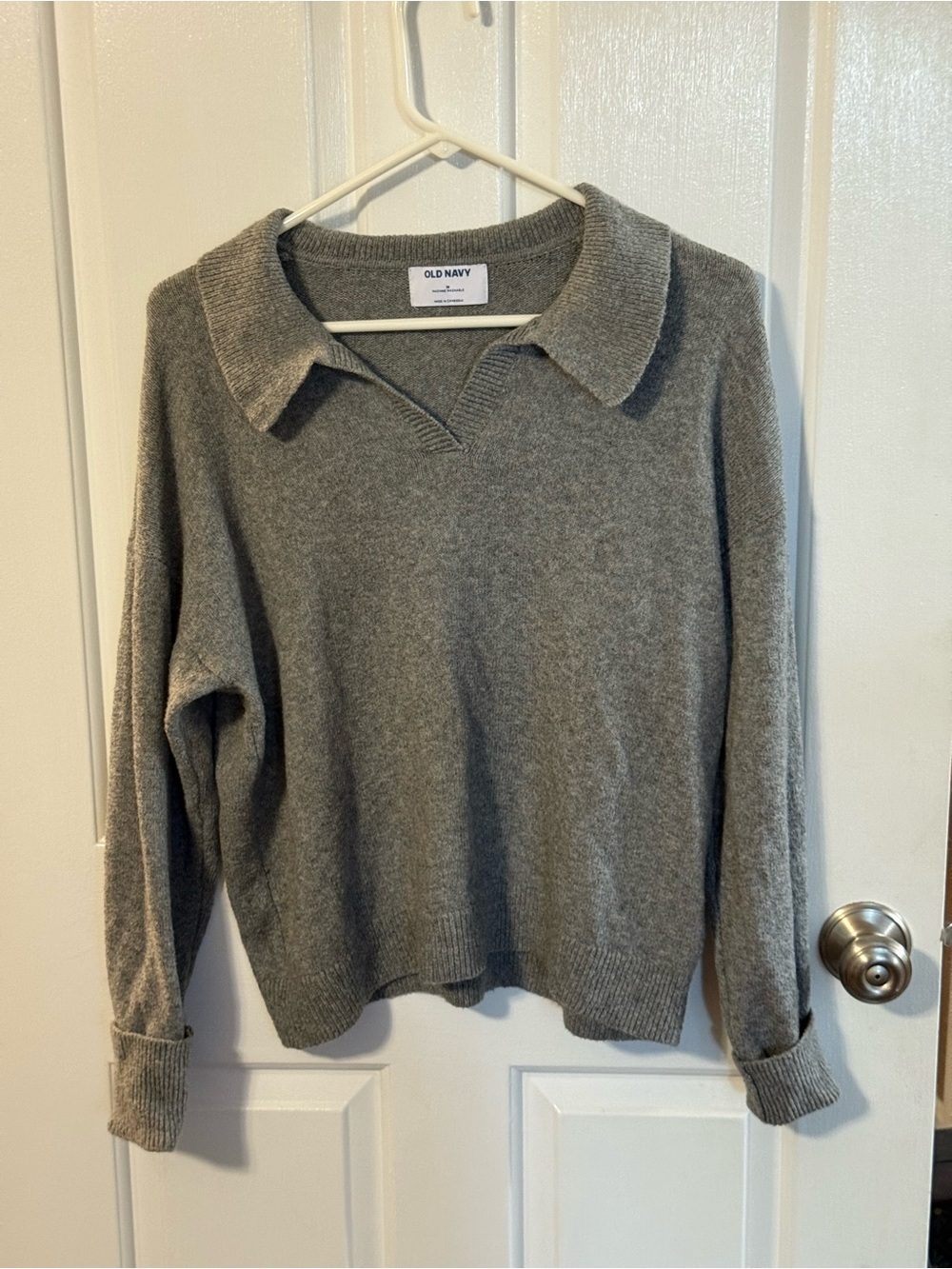Old Navy Gray V-Notch Collared Pullover Sweater